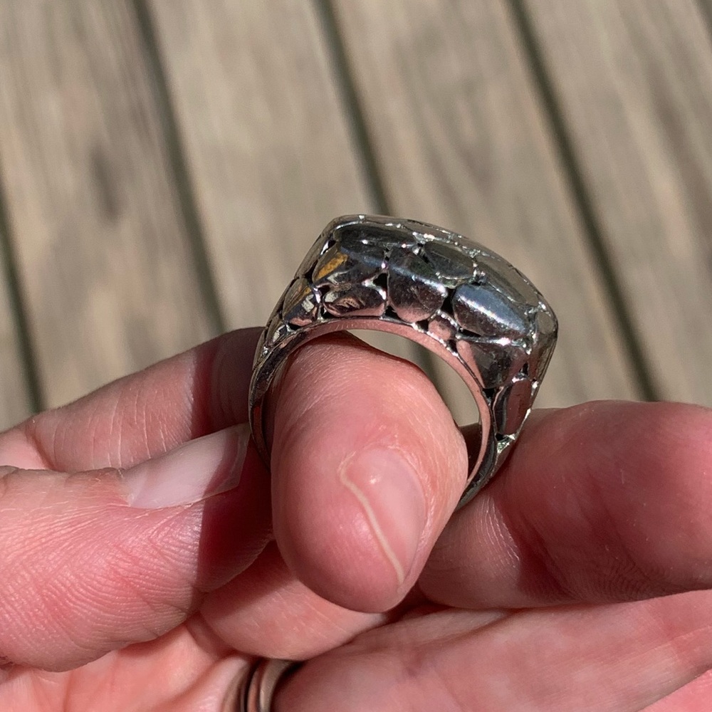 Signed Silver Cocktail Ring Statement Filigree - image 2